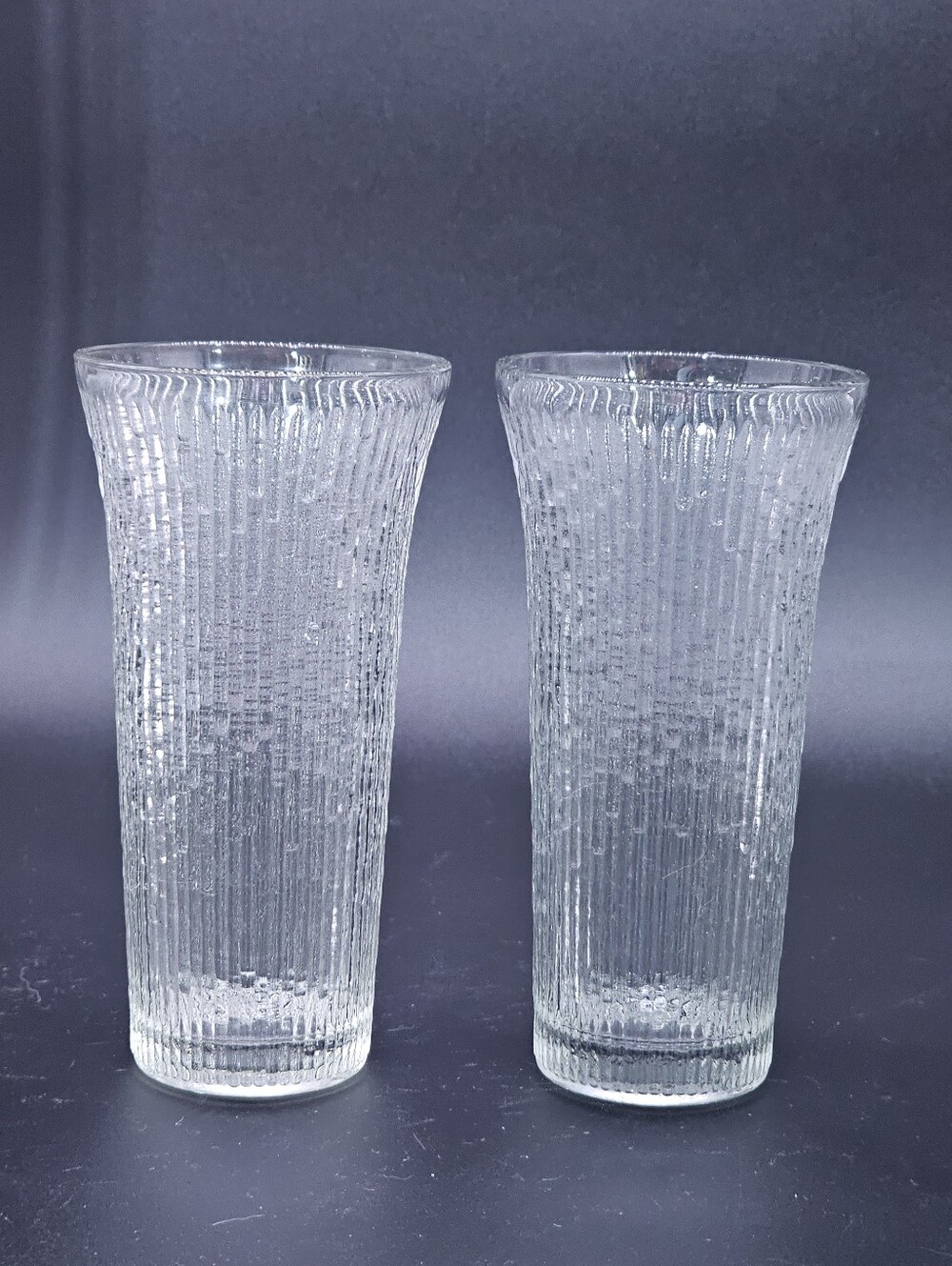 Vintage Jeannette Glass Finlandia "Arctic Ice" Clear Flared Tumblers - Set of 2